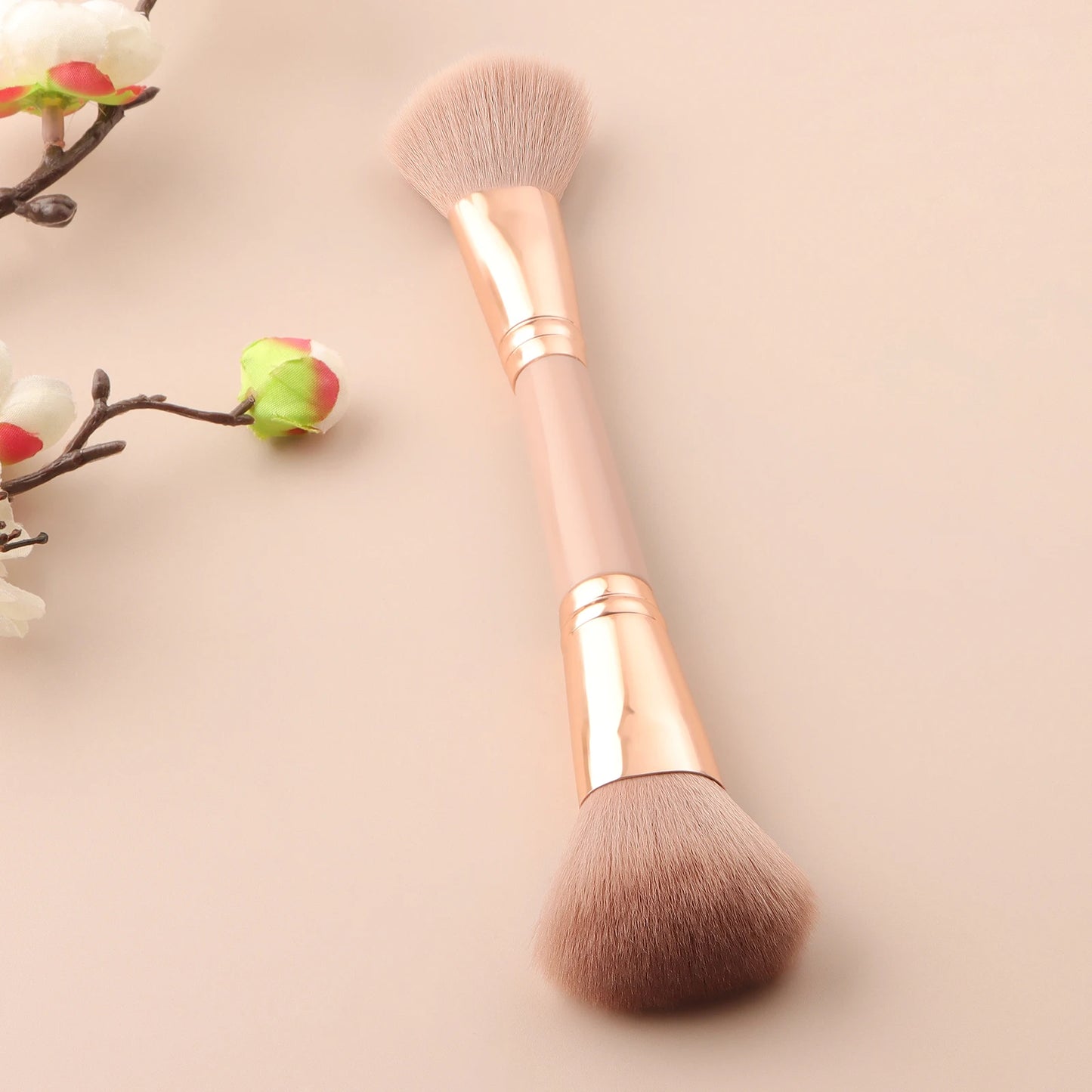 Single Dual-Ended Beauty Brush, Round Blush Brush + Large Powder Brush Soft Bristle Facial Makeup Tool
